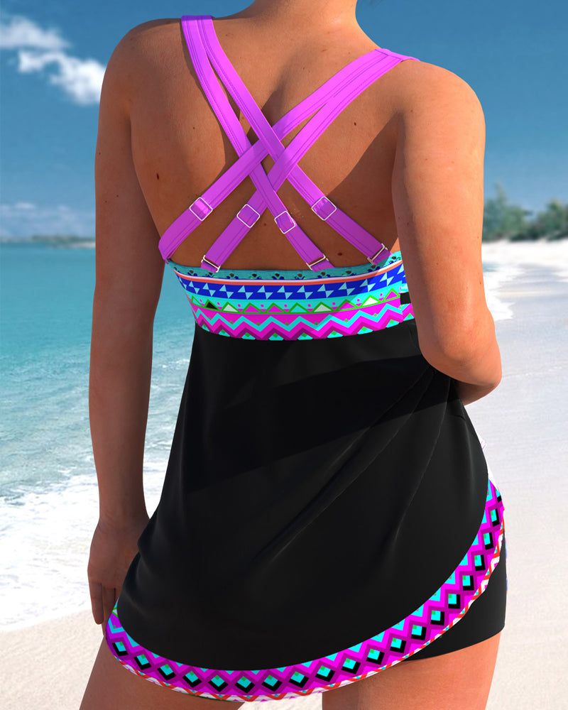 Eliza™ – Costum de Baie cu Șiret Frontal și Dungi