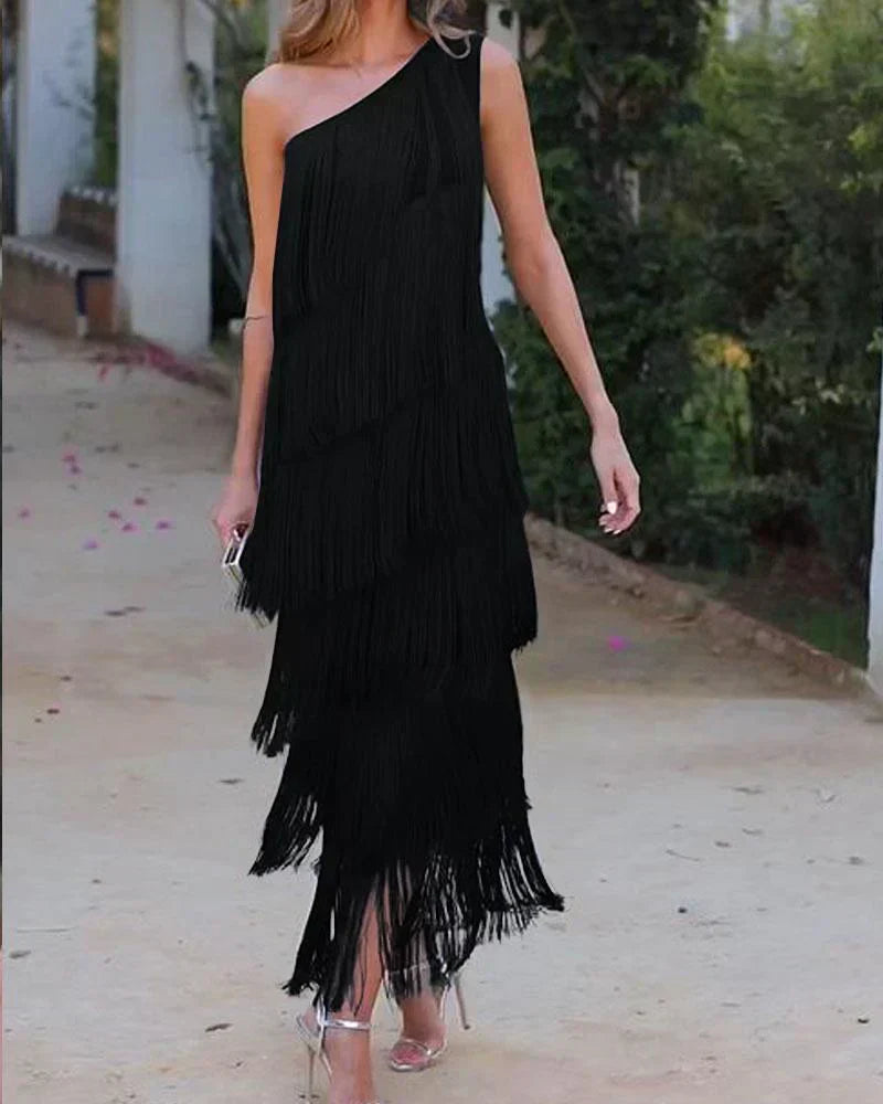 Dalia - Rochie stilată cu franjuri