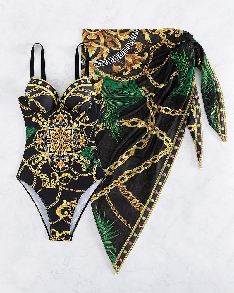 Marina™ – Costum de Baie Push-Up cu Fustă Asortată