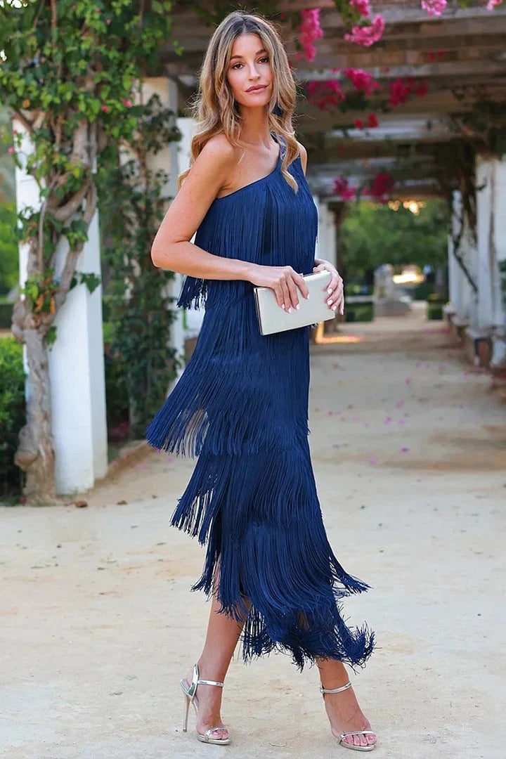 Dalia - Rochie stilată cu franjuri