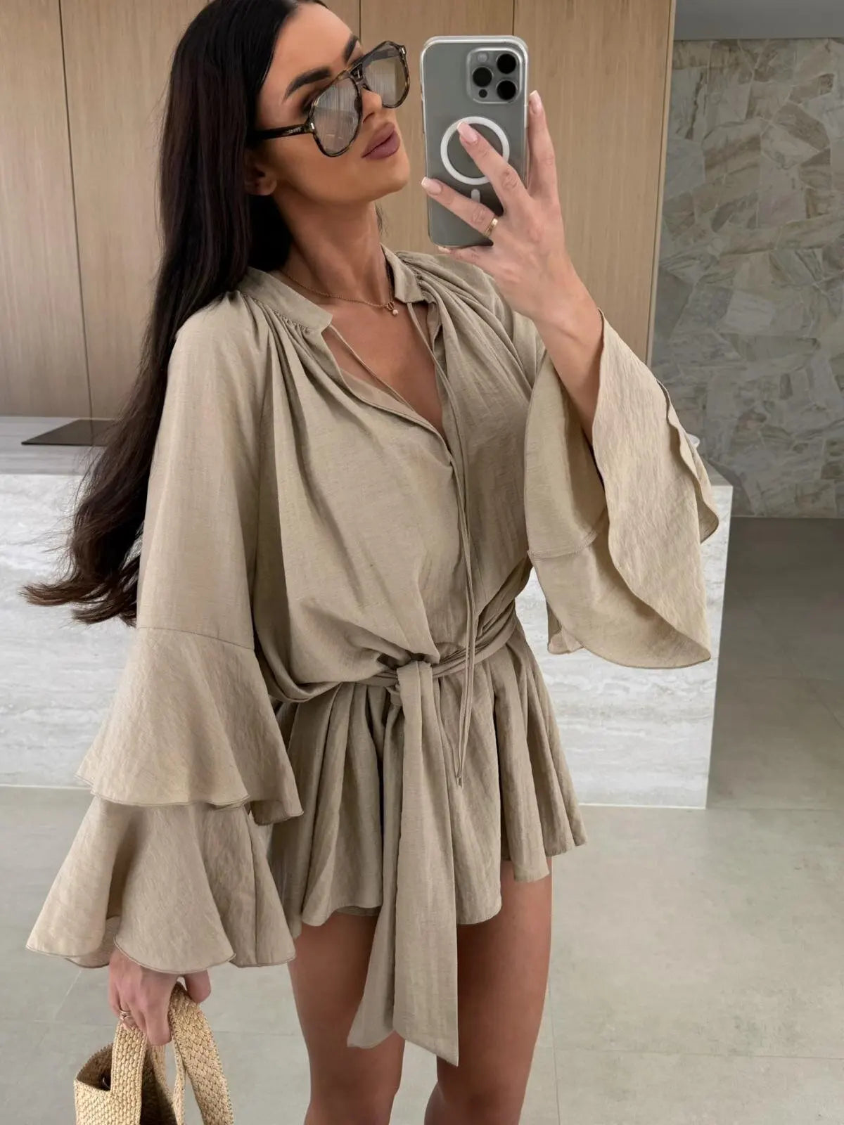 Dina™ | Rochie cămașă lejeră cu curea