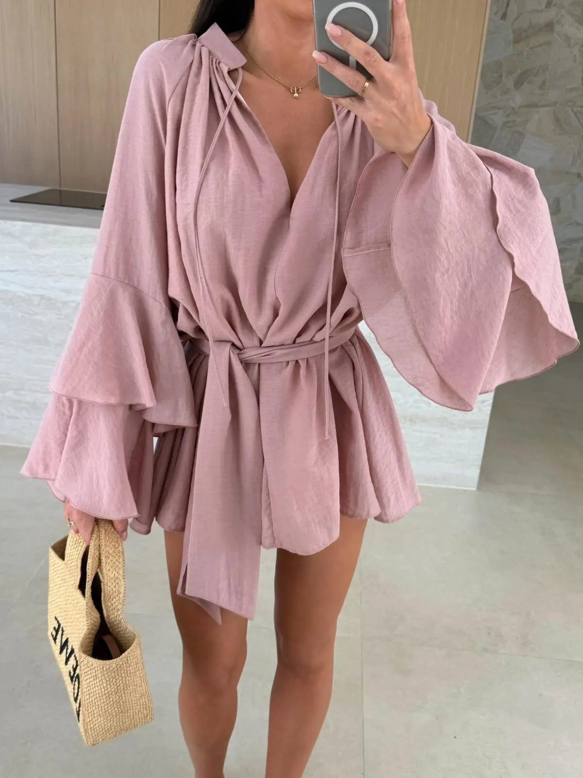 Dina™ | Rochie cămașă lejeră cu curea