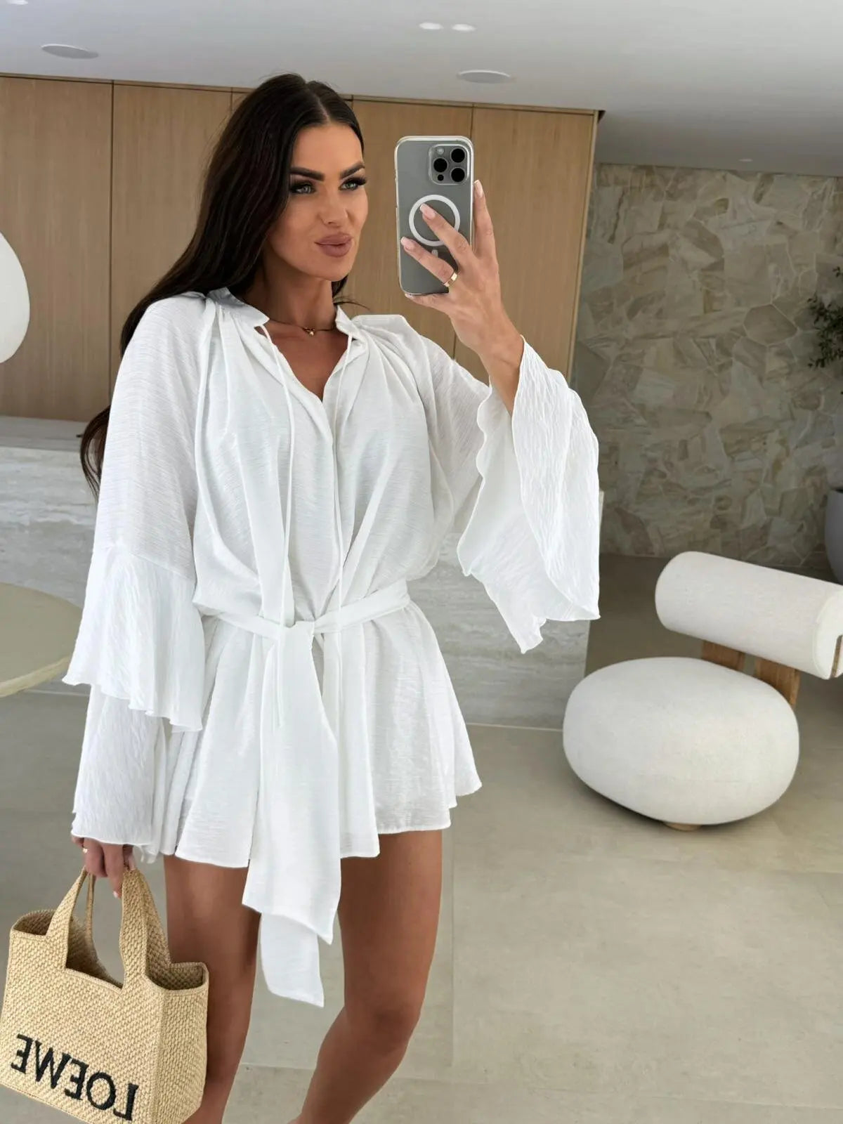 Dina™ | Rochie cămașă lejeră cu curea