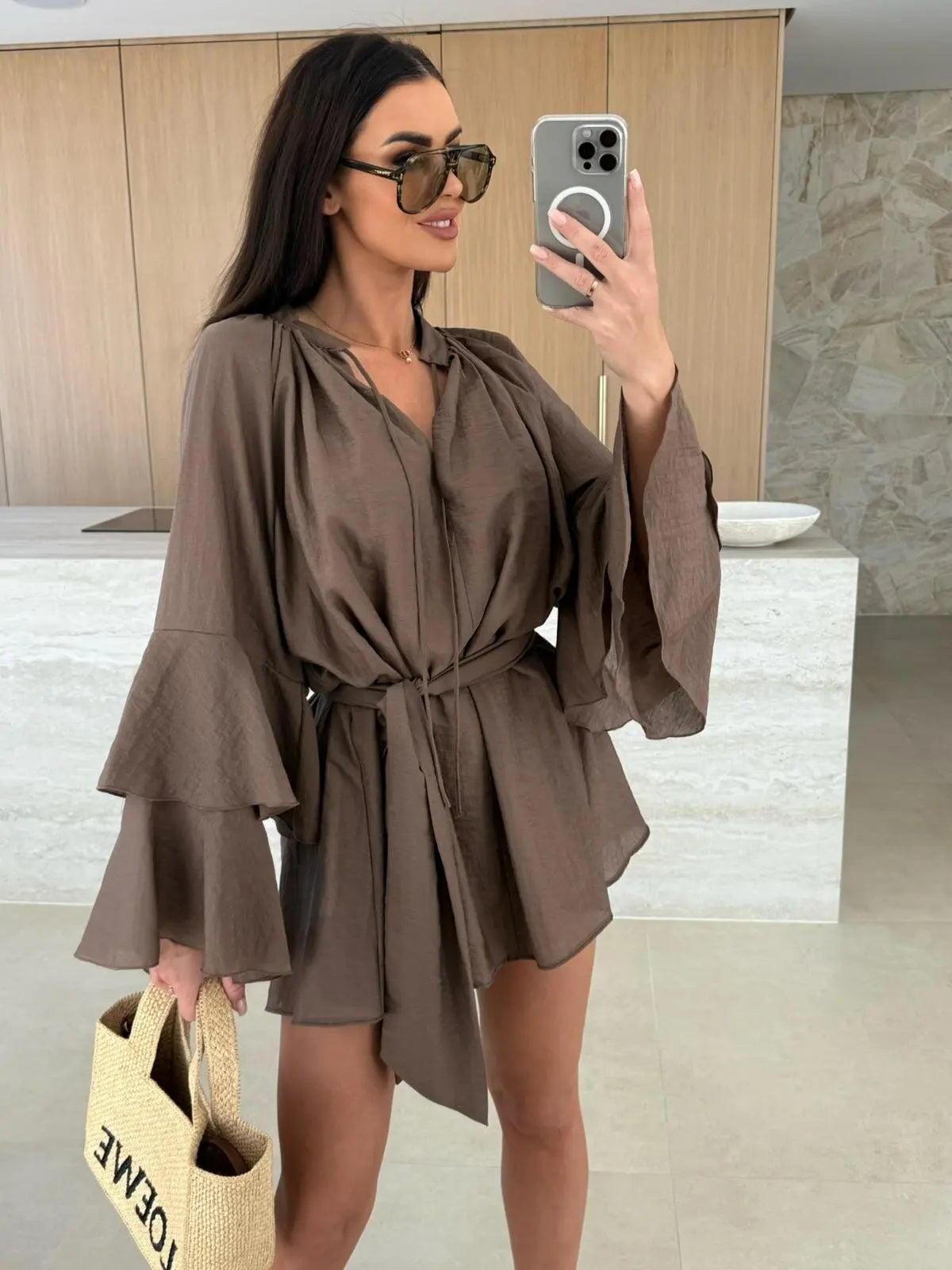 Dina™ | Rochie cămașă lejeră cu curea