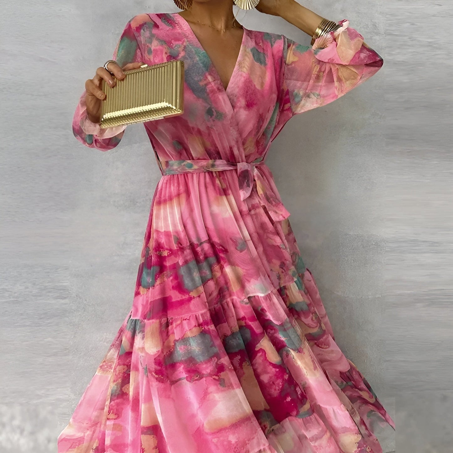 Lirea™ | Rochie maxi din chiffon cu imprimeu acquerel