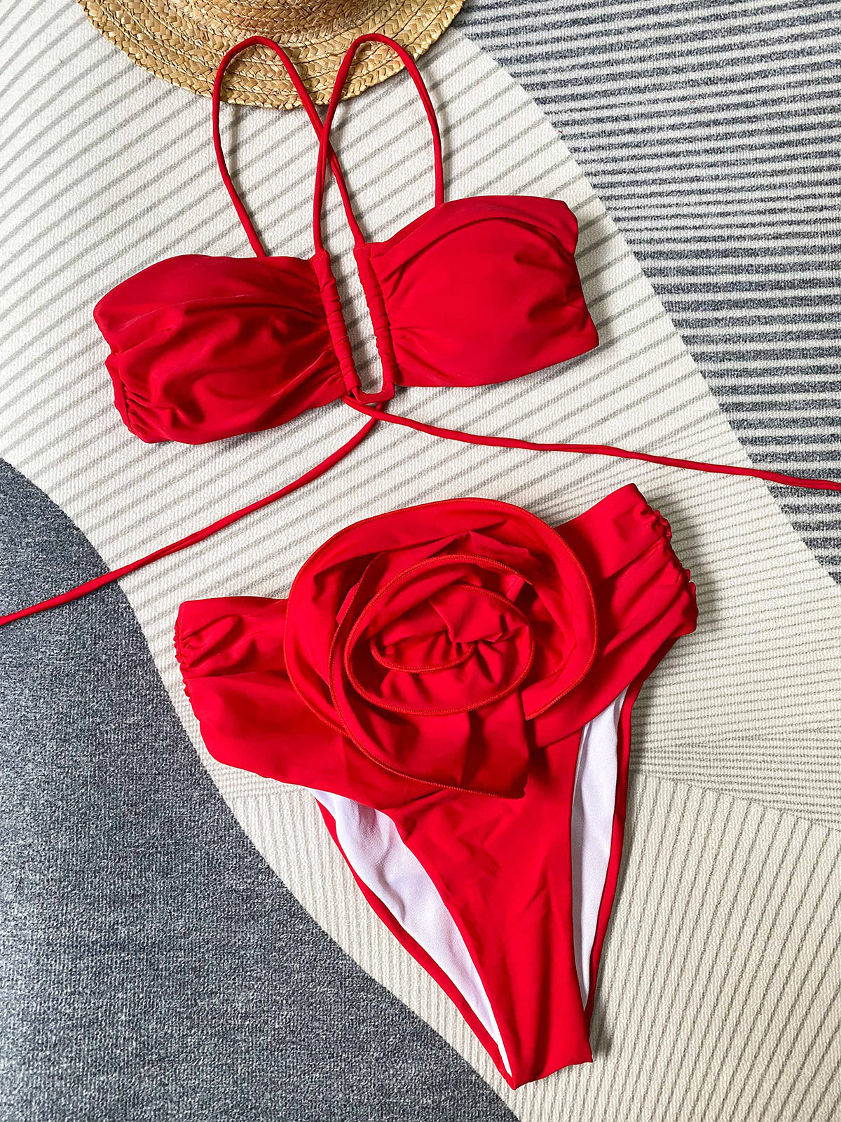 Lorena™ – Bikini cu Prindere după Gât și Detaliu Floral