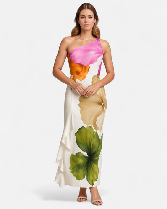 Jorgina™ | Rochie maxi pe un umăr cu volane