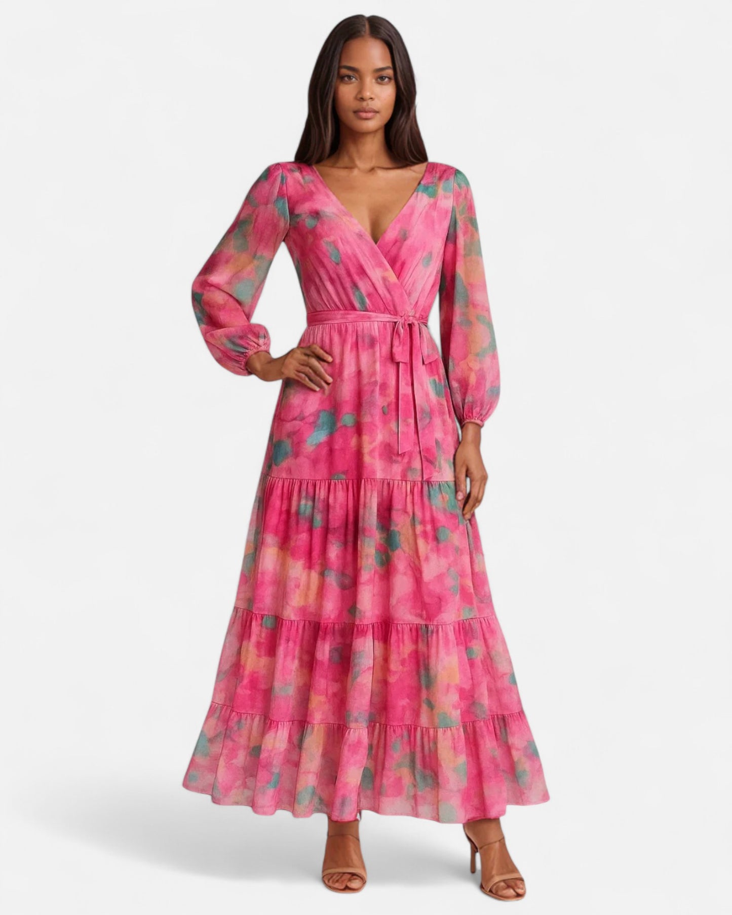 Lirea™ | Rochie maxi din chiffon cu imprimeu acquerel