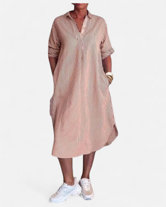 Alina™ | Rochie cămașă cu dungi și nasturi