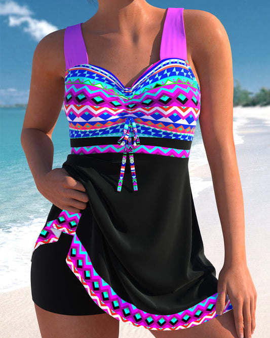 Eliza™ – Costum de Baie cu Șiret Frontal și Dungi