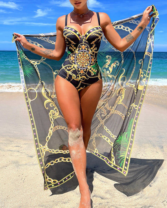 Marina™ – Costum de Baie Push-Up cu Fustă Asortată