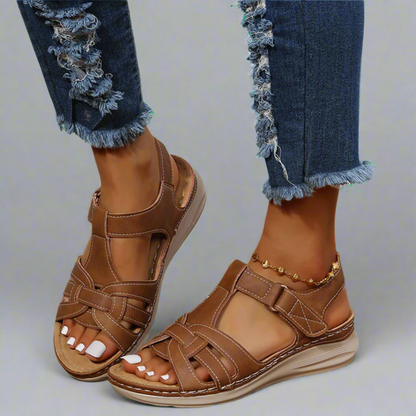 Queniva | Sandale ortopedice confortabile, făcute manual, din piele vintage