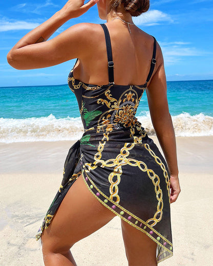Marina™ – Costum de Baie Push-Up cu Fustă Asortată