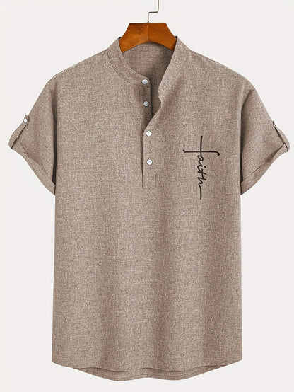 Elliott - Cămașă Elegantă Cu Mâneci Scurte și Guler înalt