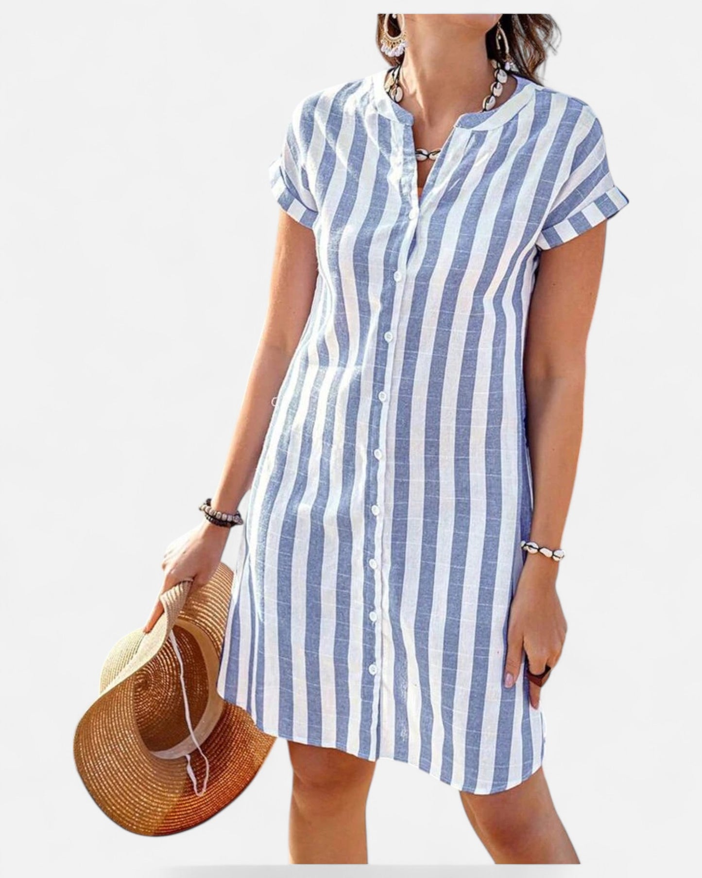 Martine™ - Rochie cămașă elegantă cu dungi