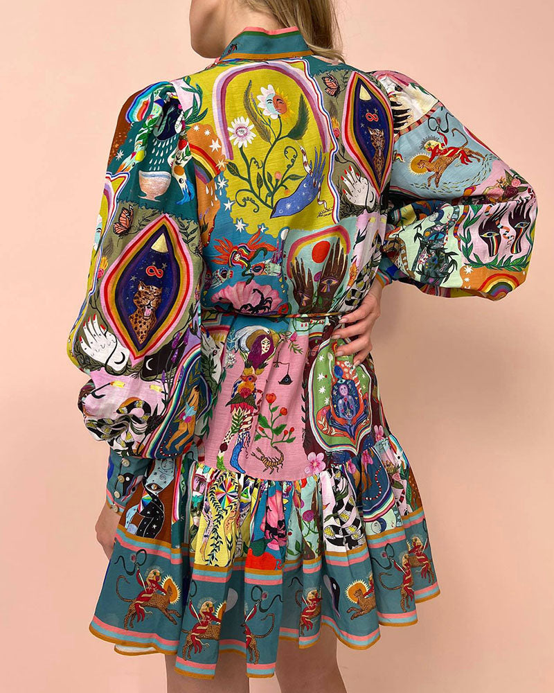 Madeleine - Rochie cu flori și mânecă lungă