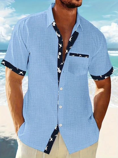 Trofim - Cămașă Elegantă Cu Imprimeu Cu Păsări Drăguțe