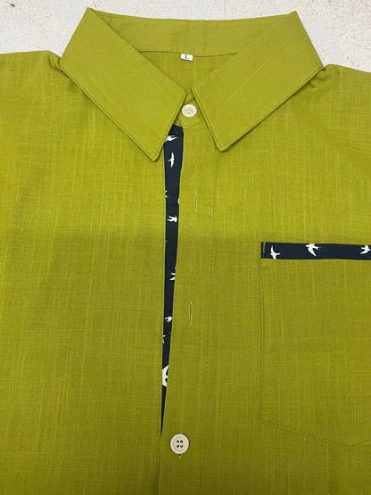 Trofim - Cămașă Elegantă Cu Imprimeu Cu Păsări Drăguțe