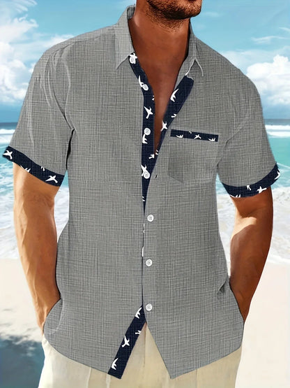 Trofim - Cămașă Elegantă Cu Imprimeu Cu Păsări Drăguțe