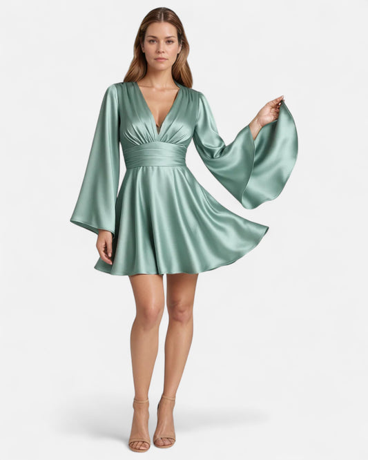 Darla™ | Rochie satinată cu mâneci largi