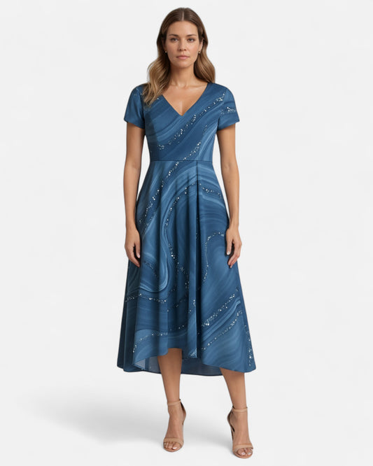 Stella™ | Rochie midi cu model de vortex și decolteu în formă de V