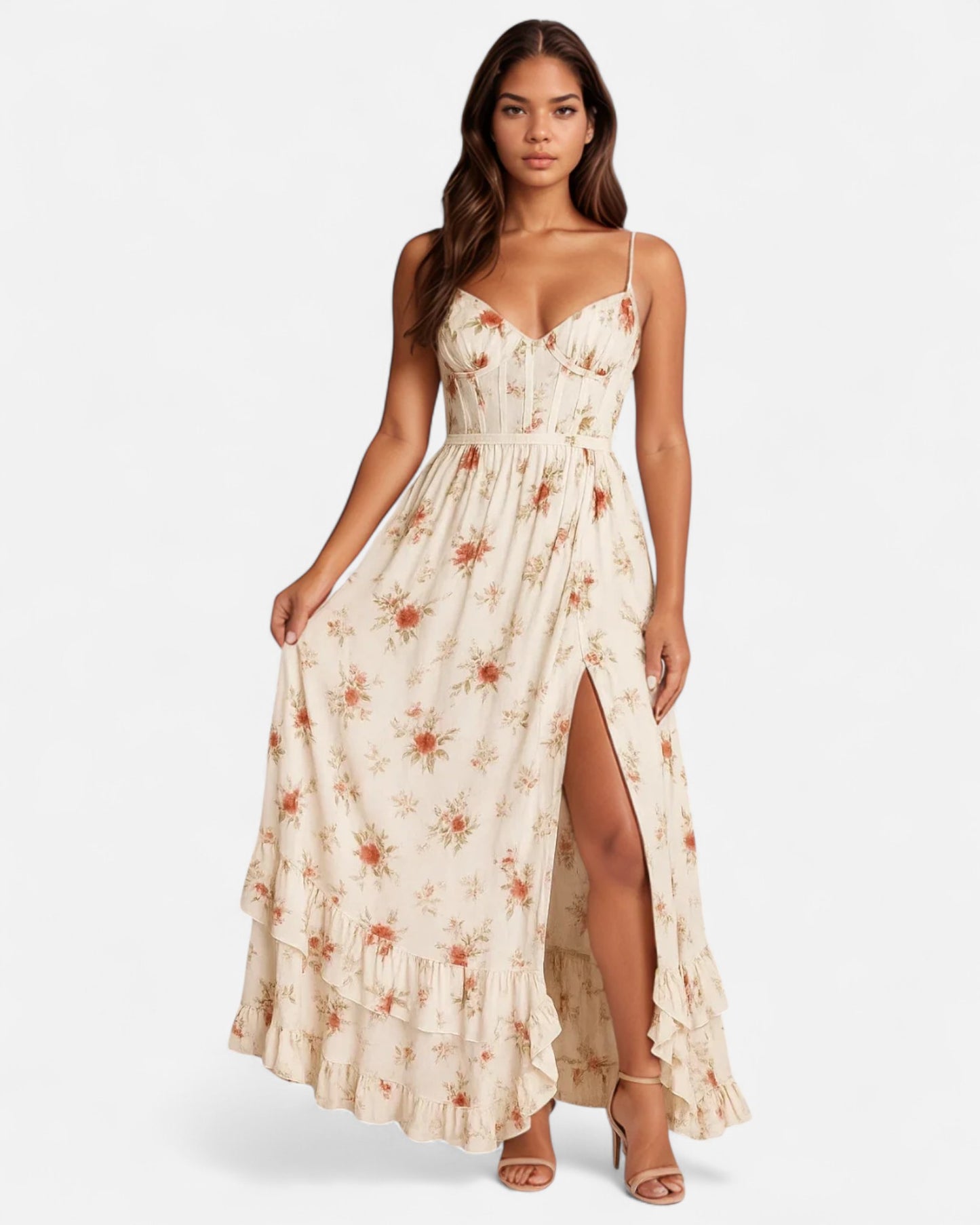 Yana™ | Rochie maxi cu volane și model floral