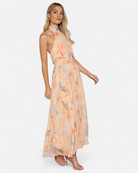 Naomi™ – Rochie Elegantă Cambrată cu Print Acuarelă