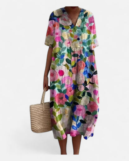 Adelmira - Rochie de vară colorată cu model floral