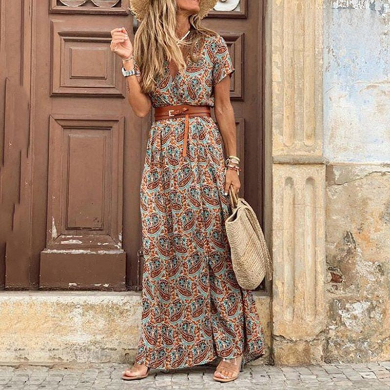 Marlene™ | Rochie maxi hippie cu model paisley
