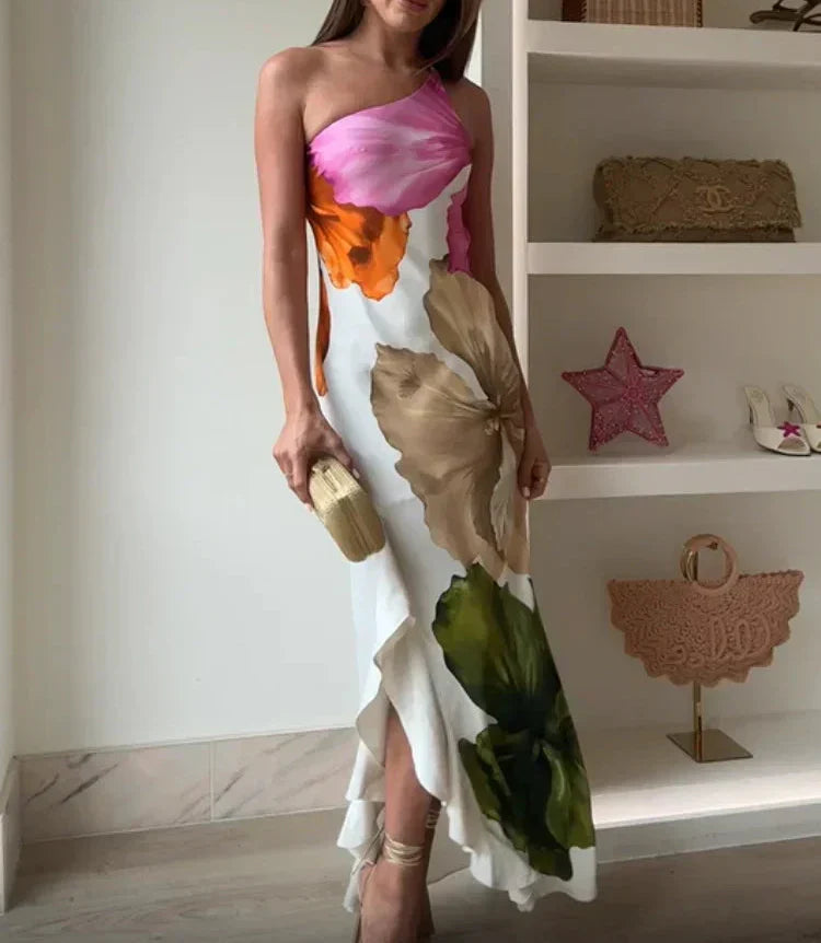 Jorgina™ | Rochie maxi pe un umăr cu volane