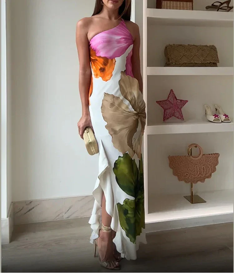 Jorgina™ | Rochie maxi pe un umăr cu volane