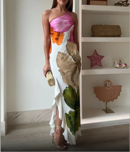 Jorgina™ | Rochie maxi pe un umăr cu volane