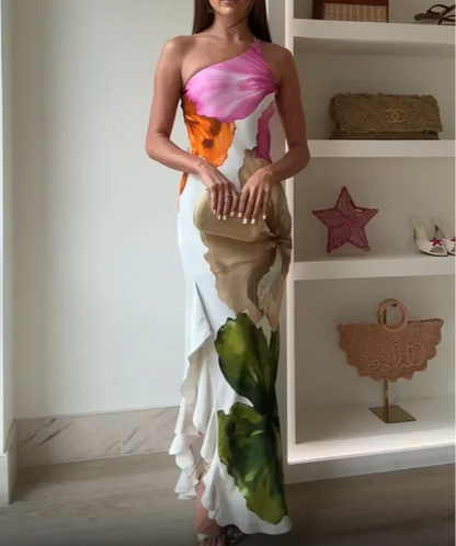 Jorgina™ | Rochie maxi pe un umăr cu volane