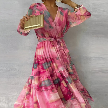 Lirea™ | Rochie maxi din chiffon cu imprimeu acquerel