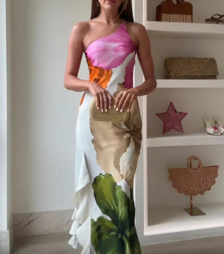 Jorgina™ | Rochie maxi pe un umăr cu volane