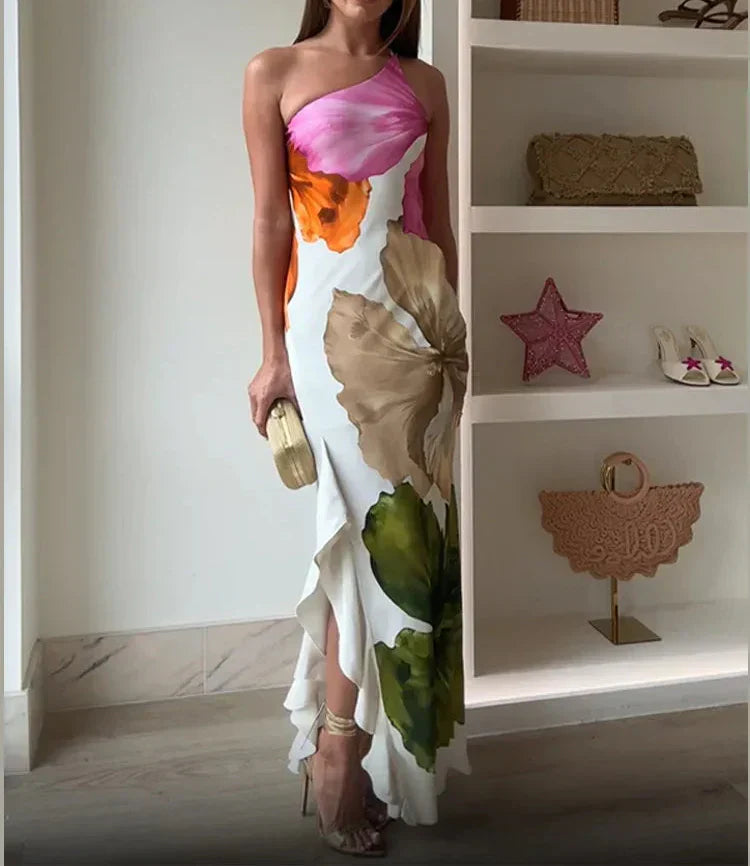 Jorgina™ | Rochie maxi pe un umăr cu volane