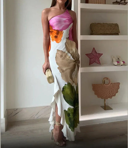 Jorgina™ | Rochie maxi pe un umăr cu volane