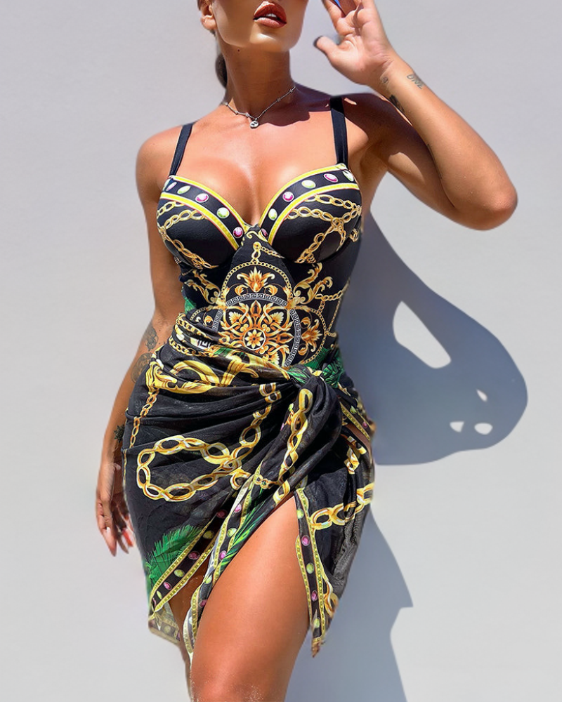 Marina™ – Costum de Baie Push-Up cu Fustă Asortată