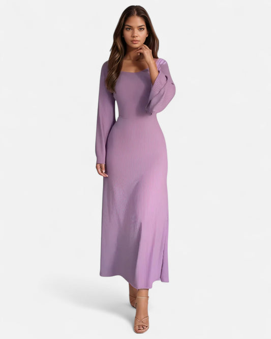 Nora™ | Rochie maxi din jacard cu mâneci