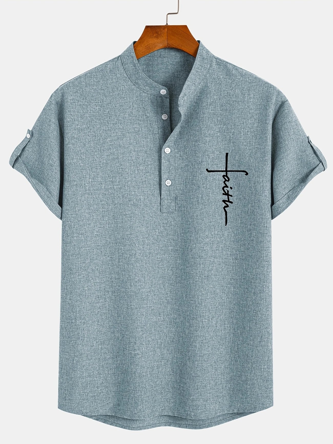 Elliott - Cămașă Elegantă Cu Mâneci Scurte și Guler înalt