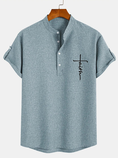 Elliott - Cămașă Elegantă Cu Mâneci Scurte și Guler înalt