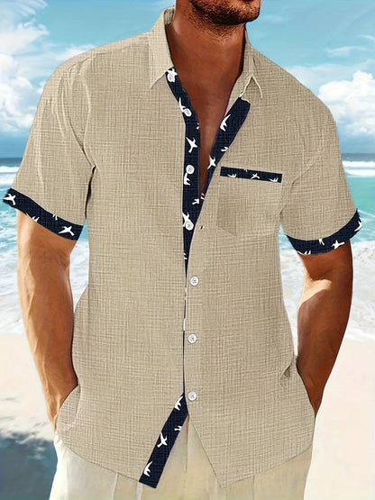 Trofim - Cămașă Elegantă Cu Imprimeu Cu Păsări Drăguțe