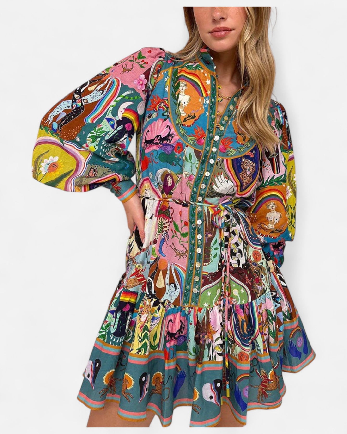 Madeleine - Rochie cu flori și mânecă lungă