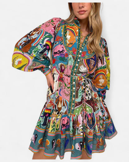 Madeleine - Rochie cu flori și mânecă lungă