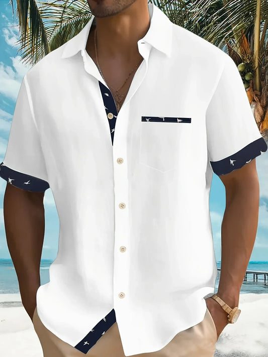 Trofim - Cămașă Elegantă Cu Imprimeu Cu Păsări Drăguțe