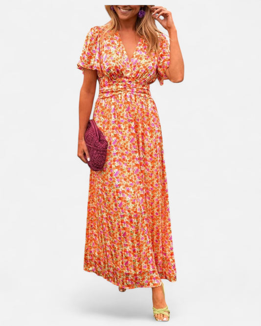 Pauline - Rochie lungă cu motiv floral